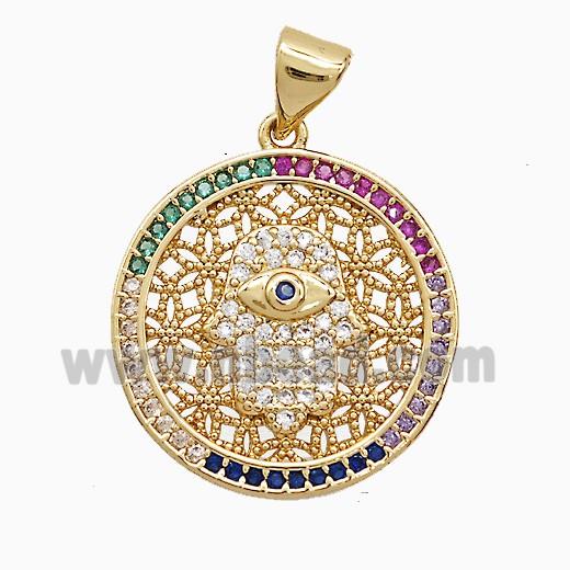 Copper Pendant Pave Zircon, Gold Plated