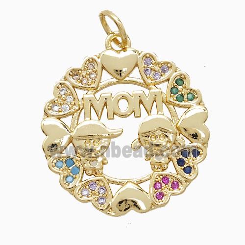 Copper Pendant Pave Zircon, Gold Plated