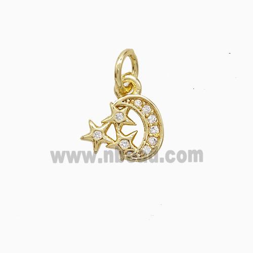 Copper Star Moon Pendant Pave Zirconia 18K Gold Plated