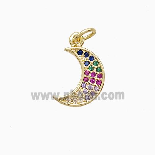Copper Moon Pendant Pave Multicolor Zirconia 18K Gold Plated