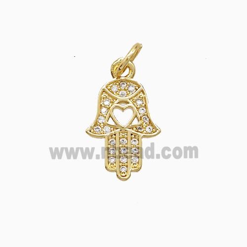 Copper Hamsahand Pendant Pave Zirconia 18K Gold Plated
