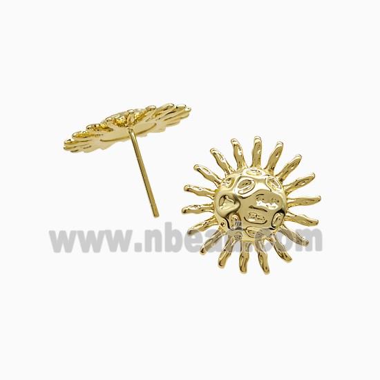 Copper Sun Stud Earrings Hammered 18K Gold Plated