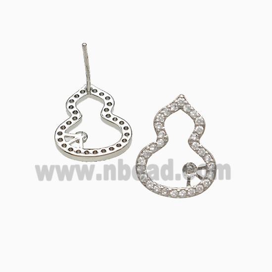 Copper Gourd Stud Earrings Pave Zirconia Platinum Plated