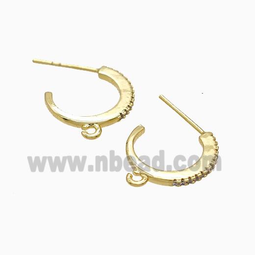 Copper Stud Earrings Pave Zirconia 18K Gold Plated