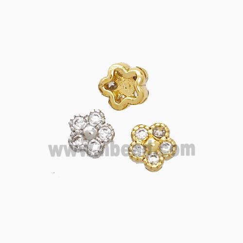 Copper Flower Beads Pave Zirconia Mixed