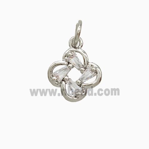 Copper Clover Pendant Pave Zirconia Platinum Plated