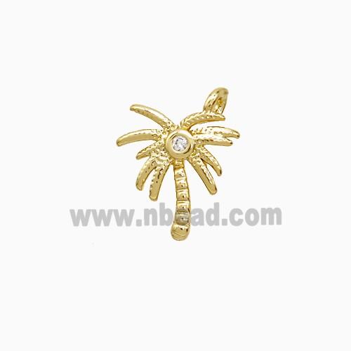 Coconut Tree Charms Copper Palm Pendant Pave Zirconia Gold Plated