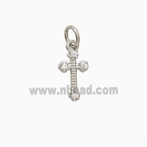 Copper Cross Pendant Pave Zirconia Platinum Plated
