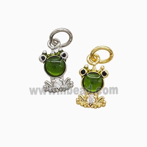 Copper Frog Pendant Pave Green Jade Mixed