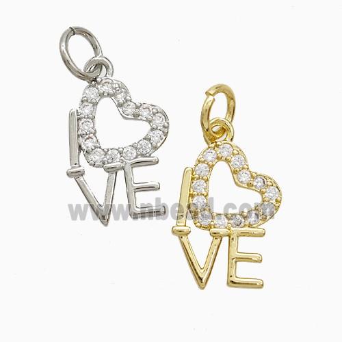 Copper Heart Love Pendant Pave Zirconia Mixed
