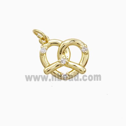 Copper Pretzel Heart Pendant Pave Zirconia Gold Plated