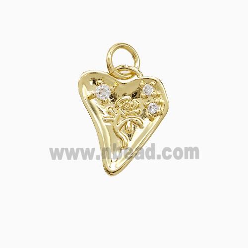 Copper Heart Flower Pendant Pave Zirconia Gold Plated