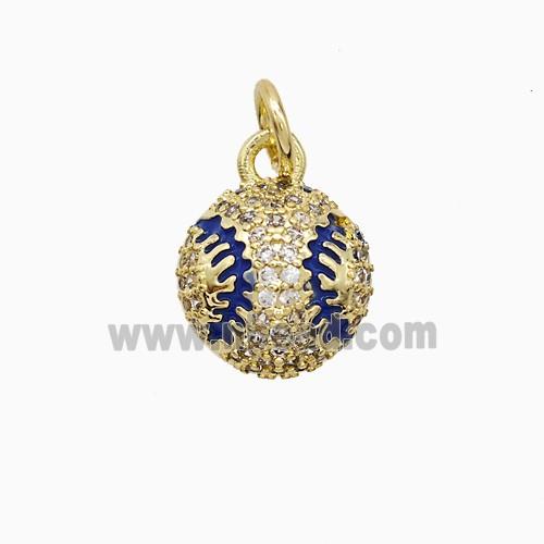 Copper Rugby Pendant Pave Zirconia Blue Enamel American Football Sports Gold Plated