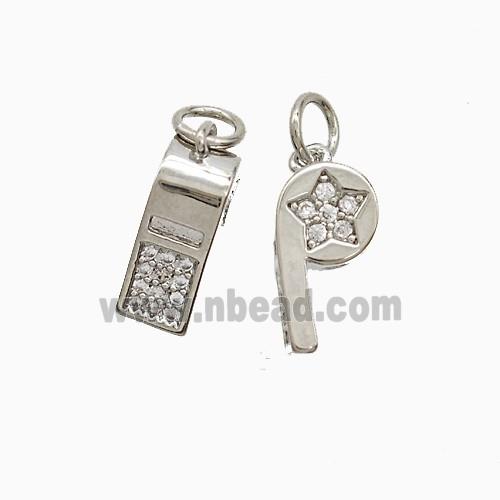 Copper Whistle Pendant Pave Zirconia Star Platinum Plated