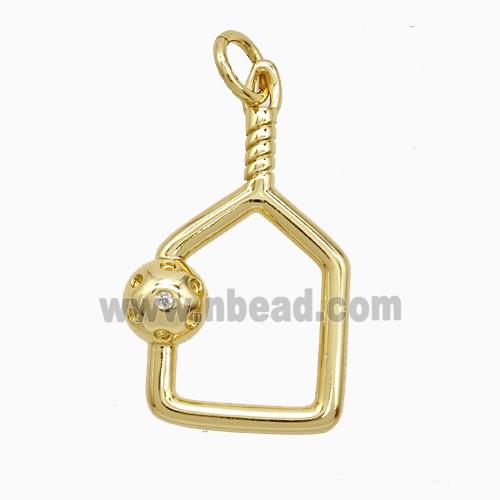 Pickleball Paddle Charms Copper Pendant Pave Zirconia Sport Gold Plated