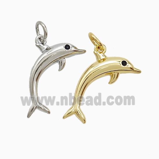 Copper Dolphin Pendant Pave Zirconia Mixed