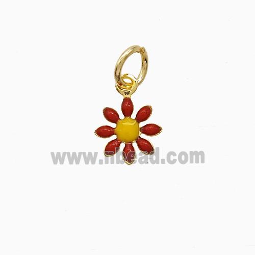 Copper Flower Pendant Red Enamel Gold Plated