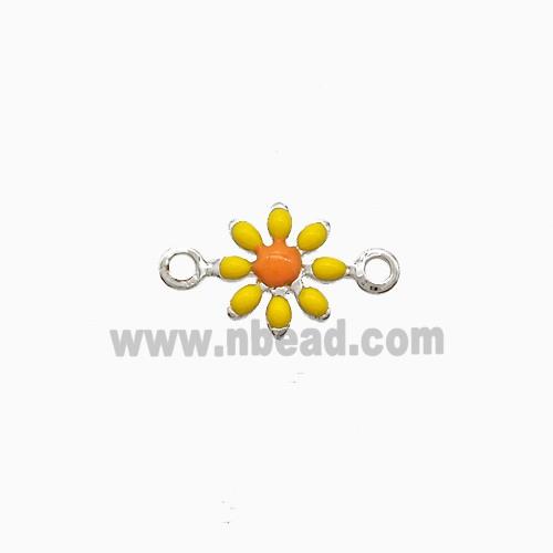 Copper Flower Connector Yellow Enamel Platinum Plated