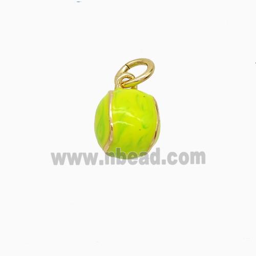 Copper Tennis Ball Pendant Olive Enamel Gold Plated