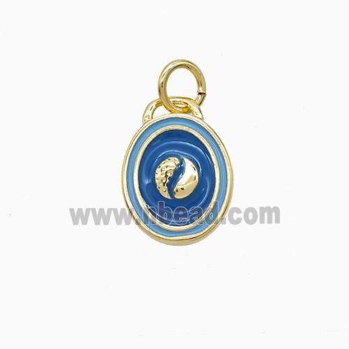Copper Taichi Pendant Blue Enamel Yinyang Gold Plated