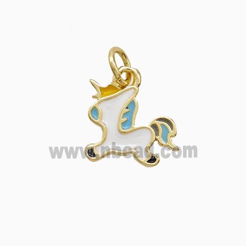 Copper Unicorn Pendant White Enamel Gold Plated
