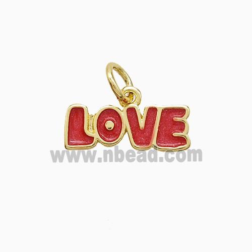 Copper LOVE Pendant Red Painted Gold Plated
