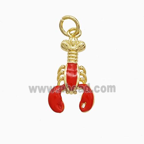 Copper Scorpion Pendant Red Enamel Gold Plated