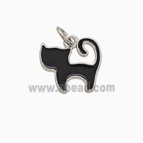 Copper Cat Pendant Black Enamel Platinum Plated