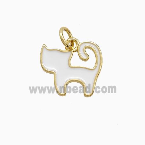 Copper Cat Pendant White Enamel Gold Plated