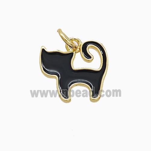 Copper Cat Pendant Black Enamel Gold Plated