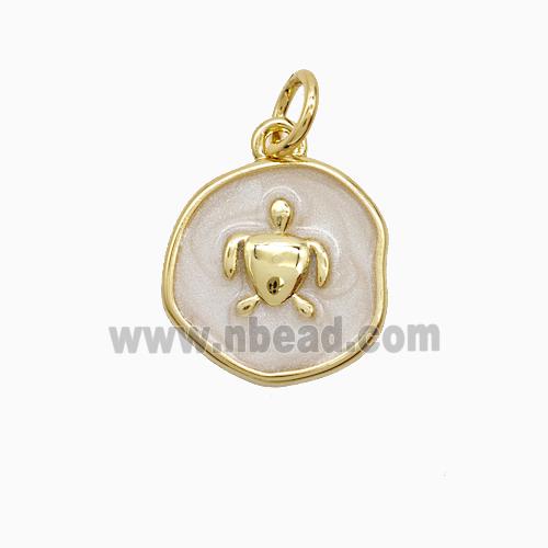 Copper Tortoise Pendant White Painted Gold Plated