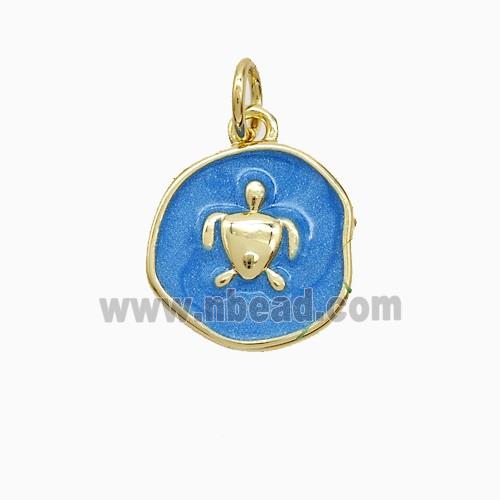 Copper Tortoise Pendant Blue Painted Gold Plated