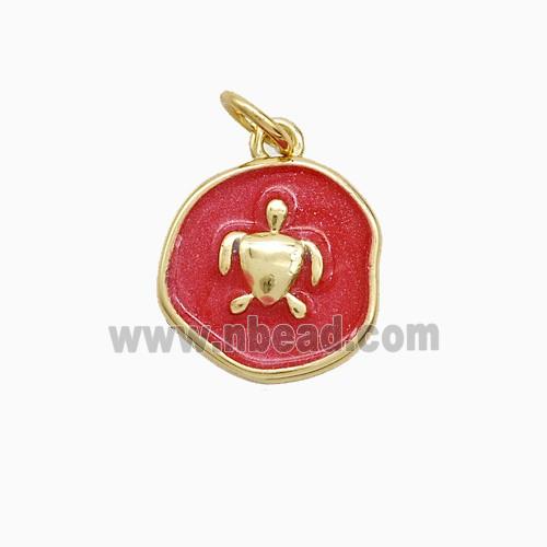 Copper Tortoise Pendant Red Painted Gold Plated