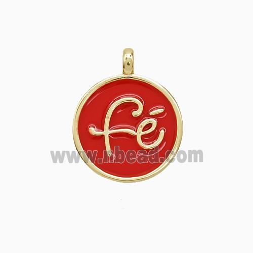 Copper Fe Pendant Red Enamel Gold Plated