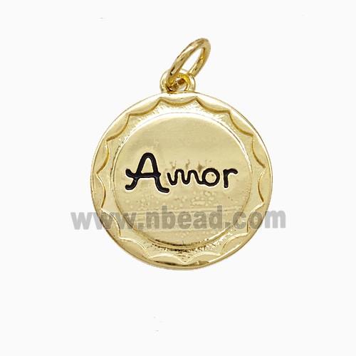 Copper Amor Pendant Black Enamel Gold Plated