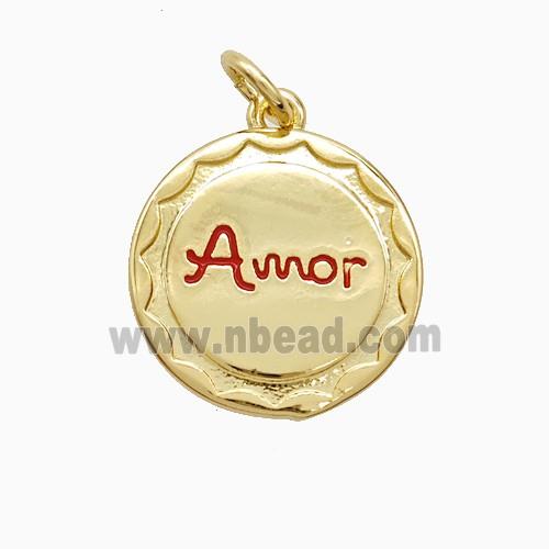 Copper Amor Pendant Red Enamel Gold Plated
