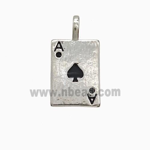 Playing Card Charms Copper ACE Spade Pendant Pave Zirconia Black Enamel Platinum Plated