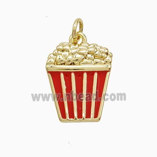 Popcorn Charms Copper Pendant Red Enamel Gold Plated