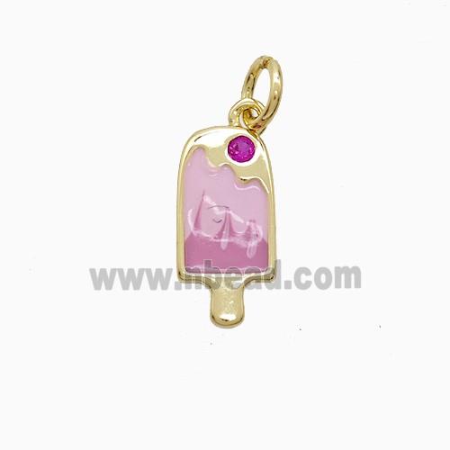 Ice Cream Charms Copper Pendant Pink Enamel Gold Plated