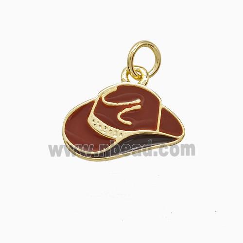 Cowboy Hat Charms Copper Pendant DarkRed Enamel Gold Plated