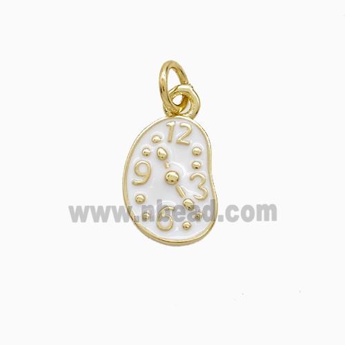 Copper Clock Pendant White Enamel Gold Plated