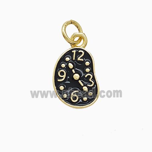 Copper Clock Pendant Black Enamel Gold Plated