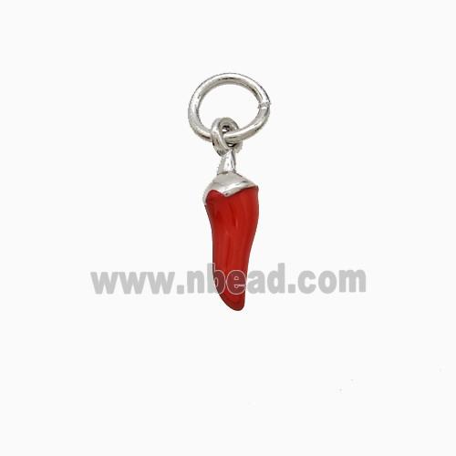 Copper Chili Pendant Red Enamel Platinum Plated