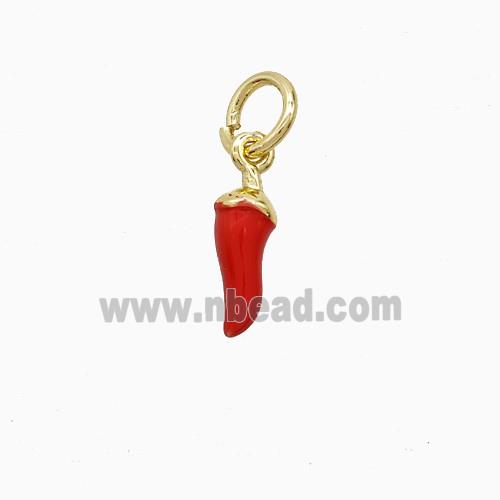 Copper Chili Pendant Red Enamel Gold Plated