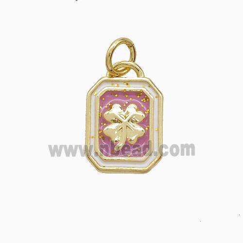 Copper Clover Pendant Pink Enamel Rectangle Gold Plated