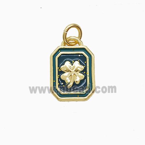 Copper Clover Pendant Green Enamel Rectangle Gold Plated