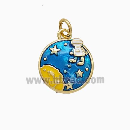 Copper Earth Pendant Frog Blue Painted Gold Plated