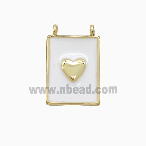 Copper Heart Pendant White Enamel Rectangle 2loops Gold Plated