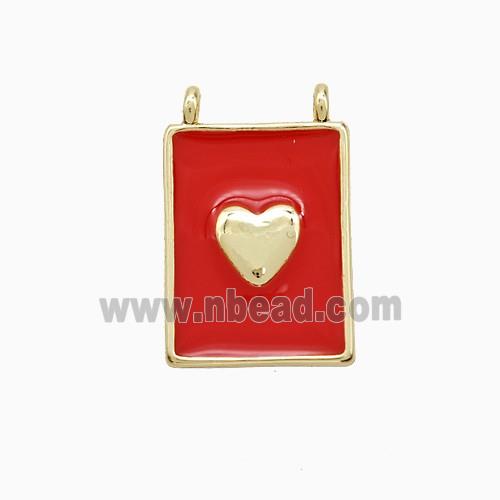 Copper Heart Pendant Red Enamel Rectangle 2loops Gold Plated