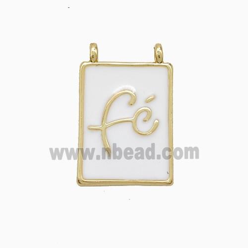 Copper Fe Pendant White Enamel Rectangle 2loops Gold Plated